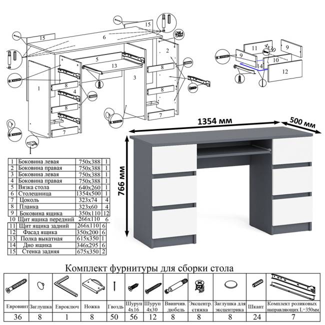 Двухтумбовый компьютерный стол Мори МС-2 с широкой тумбой на 900 цвет графит/белый Двухтумбовый компьютерный стол Мори МС-2 с широкой тумбой на 900 цвет графит/белый