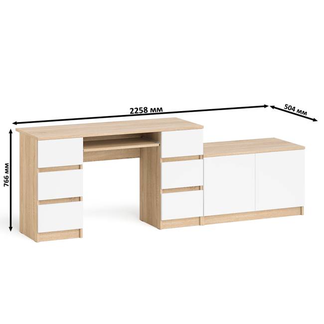 Двухтумбовый компьютерный стол Мори МС-2 с широкой тумбой на 900 цвет дуб сонома/белый Двухтумбовый компьютерный стол Мори МС-2 с широкой тумбой на 900 цвет дуб сонома/белый