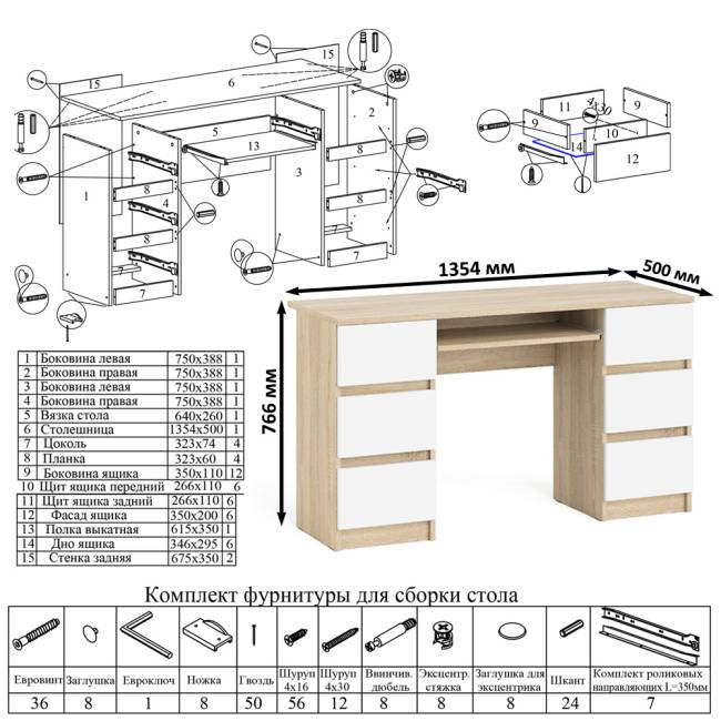 Двухтумбовый компьютерный стол Мори МС-2 с широкой тумбой на 900 цвет дуб сонома/белый Двухтумбовый компьютерный стол Мори МС-2 с широкой тумбой на 900 цвет дуб сонома/белый