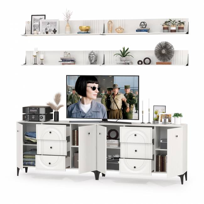 Два широких комода Валенсия и четыре навесных полки цвет белый шагрень Два широких комода Валенсия и четыре навесных полки цвет белый шагрень