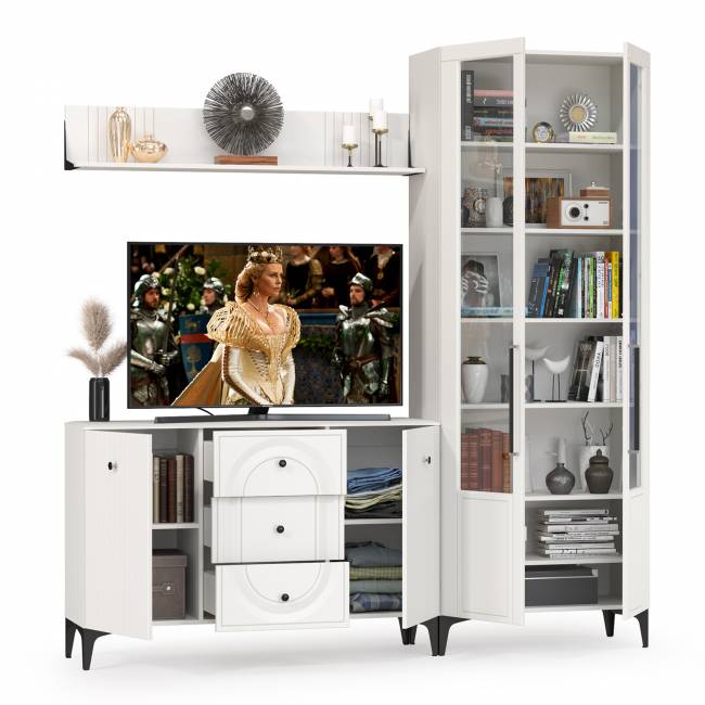 Комод с сервантом и навесной полкой Валенсия цвет белый шагрень Комод с сервантом и навесной полкой Валенсия цвет белый шагрень