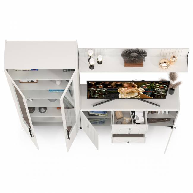 Комод с сервантом и навесной полкой Валенсия цвет белый шагрень Комод с сервантом и навесной полкой Валенсия цвет белый шагрень