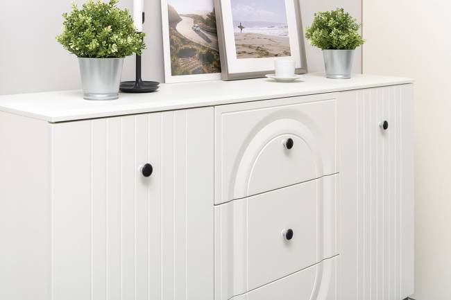 Комод с сервантом и навесной полкой Валенсия цвет белый шагрень Комод с сервантом и навесной полкой Валенсия цвет белый шагрень