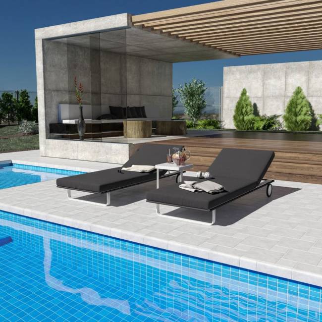 Шезлонг COSTA на колесах антрацит - белый каркас