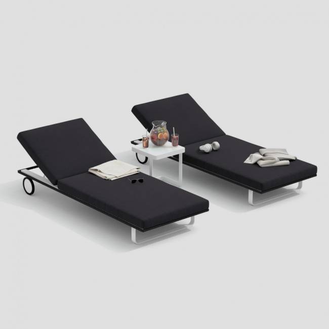 Шезлонг COSTA на колесах антрацит - белый каркас