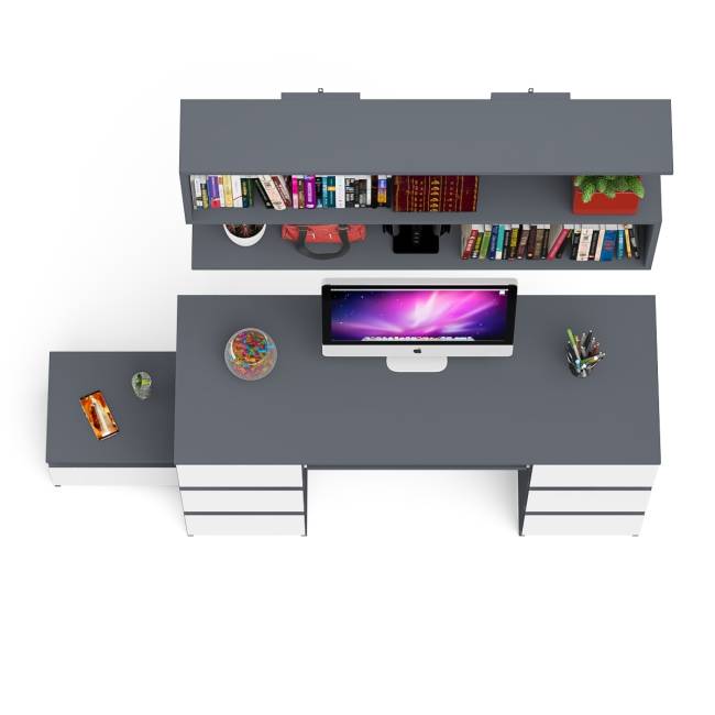 Двухтумбовый стол компьютерный Мори МС-2 с тумбочкой с ящиком и полкой на 1200 цвет графит/белый Двухтумбовый стол компьютерный Мори МС-2 с тумбочкой с ящиком и полкой на 1200 цвет графит/белый