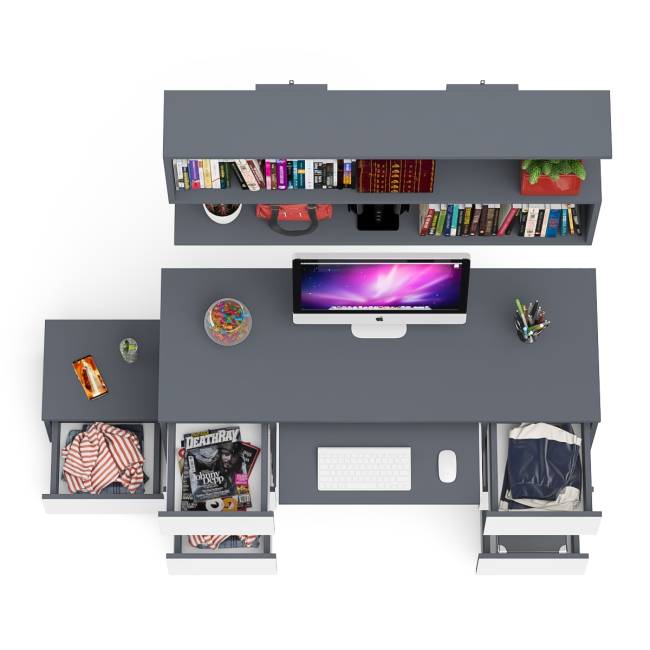 Двухтумбовый стол компьютерный Мори МС-2 с тумбочкой с ящиком и полкой на 1200 цвет графит/белый Двухтумбовый стол компьютерный Мори МС-2 с тумбочкой с ящиком и полкой на 1200 цвет графит/белый