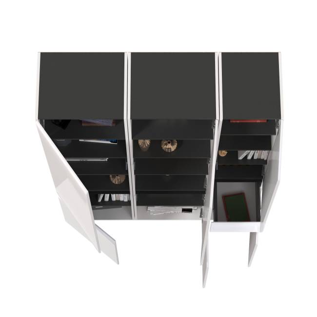 Два шкафа Сидней с дверками и один шкаф Сидней с ящиком цвет белый/чёрный/МДФ белый глянец