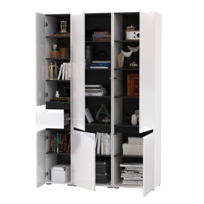 Два шкафа Сидней с дверками и один шкаф Сидней с ящиком цвет белый/чёрный/МДФ белый глянец