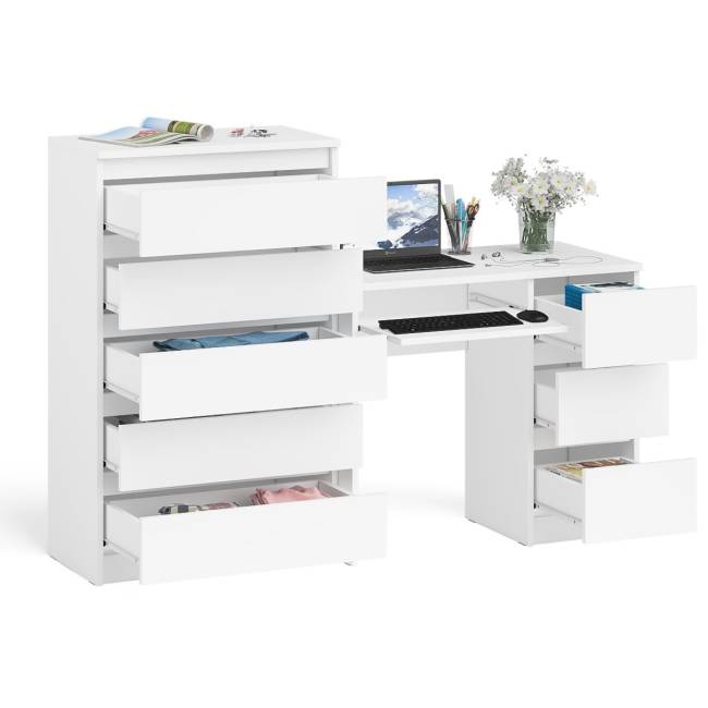 Высокий комод Мори на 700 5 ящиков и компьютерный стол Мори МС-6 тумба справа цвет белый Высокий комод Мори на 700 5 ящиков и компьютерный стол Мори МС-6 тумба справа цвет белый