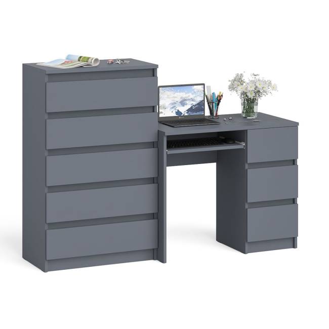 Высокий комод Мори на 700 5 ящиков и компьютерный стол Мори МС-6 тумба справа цвет графит Высокий комод Мори на 700 5 ящиков и компьютерный стол Мори МС-6 тумба справа цвет графит