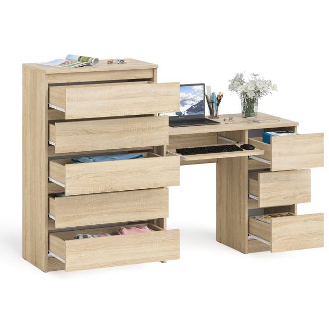 Высокий комод Мори на 700 5 ящиков и компьютерный стол Мори МС-6 тумба справа цвет дуб сонома Высокий комод Мори на 700 5 ящиков и компьютерный стол Мори МС-6 тумба справа цвет дуб сонома