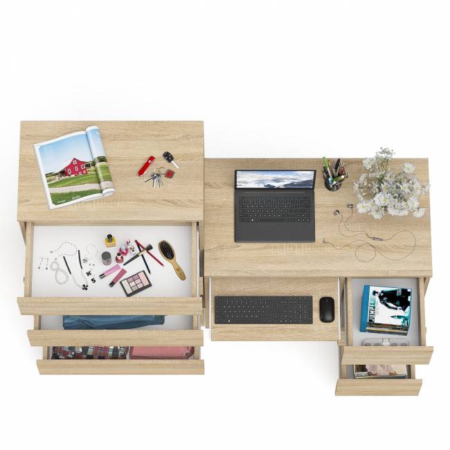 Высокий комод Мори на 700 5 ящиков и компьютерный стол Мори МС-6 тумба справа цвет дуб сонома Высокий комод Мори на 700 5 ящиков и компьютерный стол Мори МС-6 тумба справа цвет дуб сонома