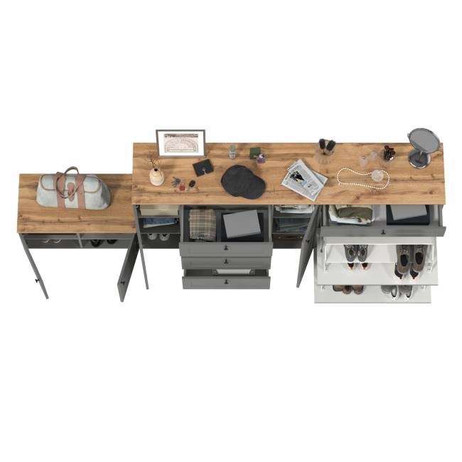 Комод с обувницей и тумбой Остин цвет серый графит/дуб крафт золотой