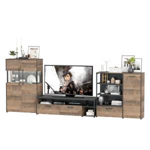 Стенка в гостиную Трувор № 54 с тумбой с подсветкой цвет дуб гранж песочный/интра