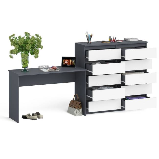 Большой комод МК1200.10 десять ящиков и письменный стол МСП1200 Мори цвет графит/белый Большой комод МК1200.10 десять ящиков и письменный стол МСП1200 Мори цвет графит/белый
