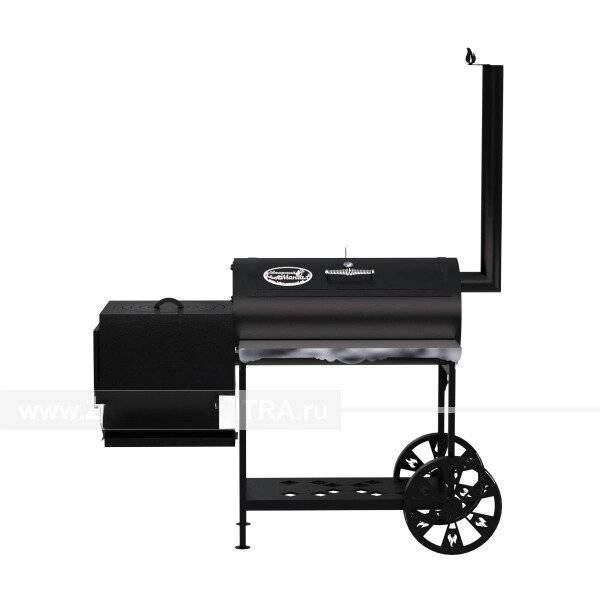 Гриль-Смокер казан XL, из стали толщиной 4 мм, печь слева, в термостойкой покраске Гриль-Смокер казан XL, из стали толщиной 4 мм, печь слева, в термостойкой покраске