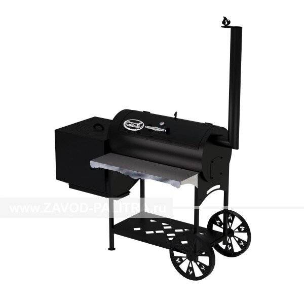 Гриль-Смокер казан XL, из стали толщиной 4 мм, печь слева, в термостойкой покраске Гриль-Смокер казан XL, из стали толщиной 4 мм, печь слева, в термостойкой покраске