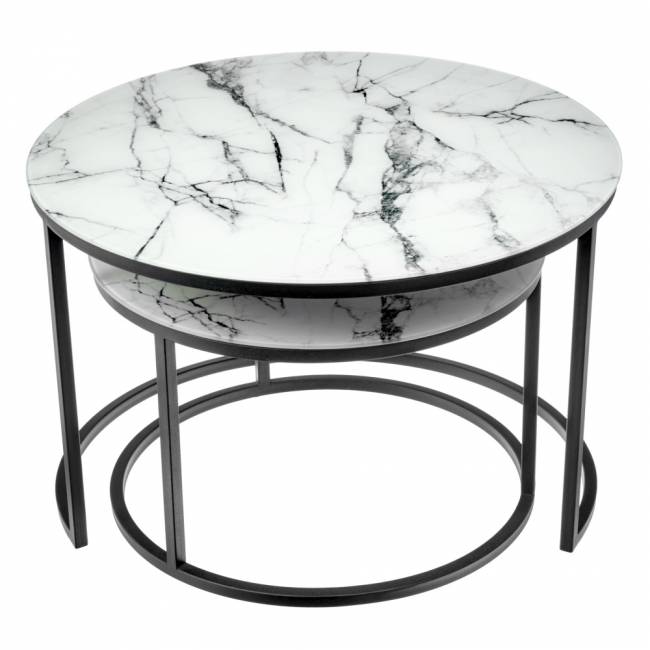 Набор кофейных столиков Tango белый мрамор с черными ножками Набор кофейных столиков Tango белый мрамор с черными ножками