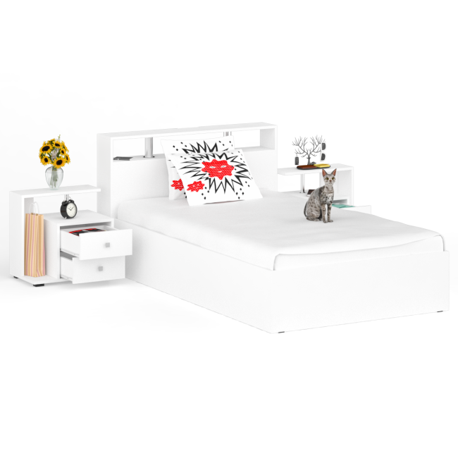 Кровать 1200 Камелия + две тумбы цвет белый