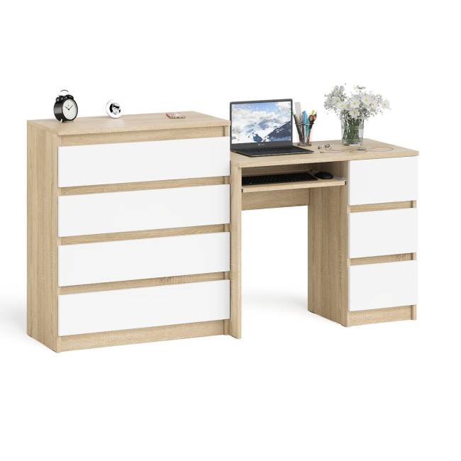 Стол компьютерный с ящиками МС-6 правый с комодом МК800 4 ящика Мори цвет дуб сонома/белый