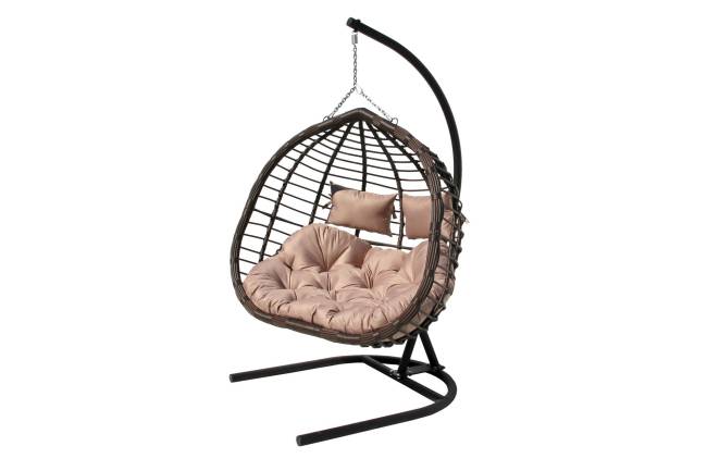 Кресло подвесное двойное Ортис, коричневый, бежевый 