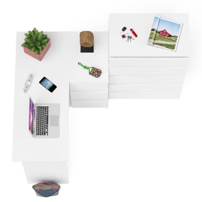 Высокий комод 700 пять ящиков и угловой компьютерный стол МС-16 правый серии Мори цвет белый Высокий комод 700 пять ящиков и угловой компьютерный стол МС-16 правый серии Мори цвет белый