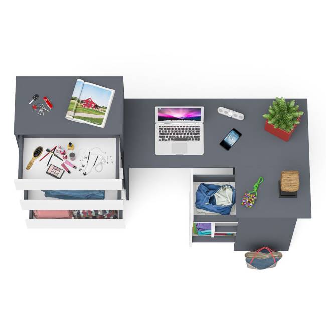 Высокий комод 700 пять ящиков и угловой компьютерный стол МС-16 правый серии Мори цвет графит/белый Высокий комод 700 пять ящиков и угловой компьютерный стол МС-16 правый серии Мори цвет графит/белый