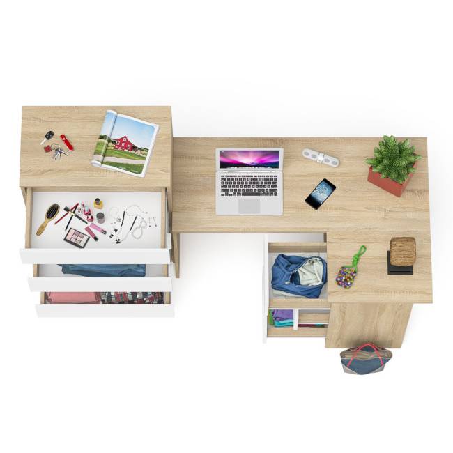 Высокий комод 700 пять ящиков и угловой компьютерный стол МС-16 правый серии Мори цвет дуб сонома/белый Высокий комод 700 пять ящиков и угловой компьютерный стол МС-16 правый серии Мори цвет дуб сонома/белый