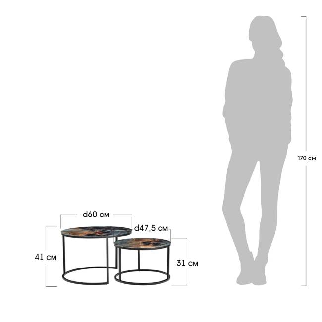Набор кофейных столиков Tango космический с чёрными ножками, 2шт Набор кофейных столиков Tango космический с чёрными ножками, 2шт