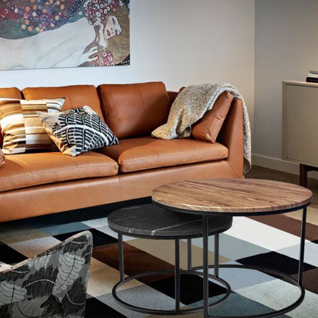 Набор кофейных столиков Tango космический с чёрными ножками, 2шт Набор кофейных столиков Tango космический с чёрными ножками, 2шт