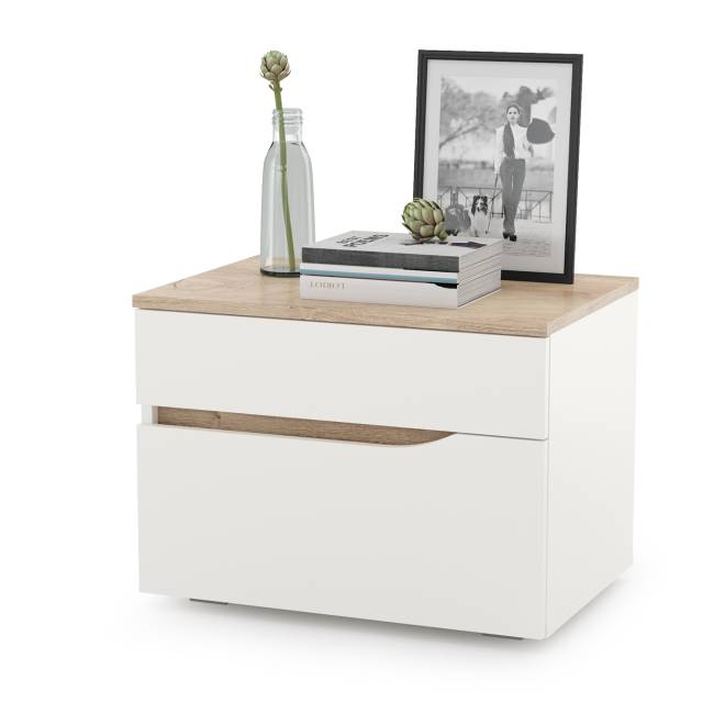 Кровать с подъёмным основанием и двумя прикроватными тумбами Муссон цвет белый/дуб эндгрейн элегантный/кожзам белый