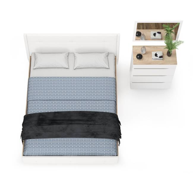 Кровать с подъёмным ортопедом 1600 и комод с зеркалом Муссон цвет белый/дуб эндгрейн элегантный/кожзам белый