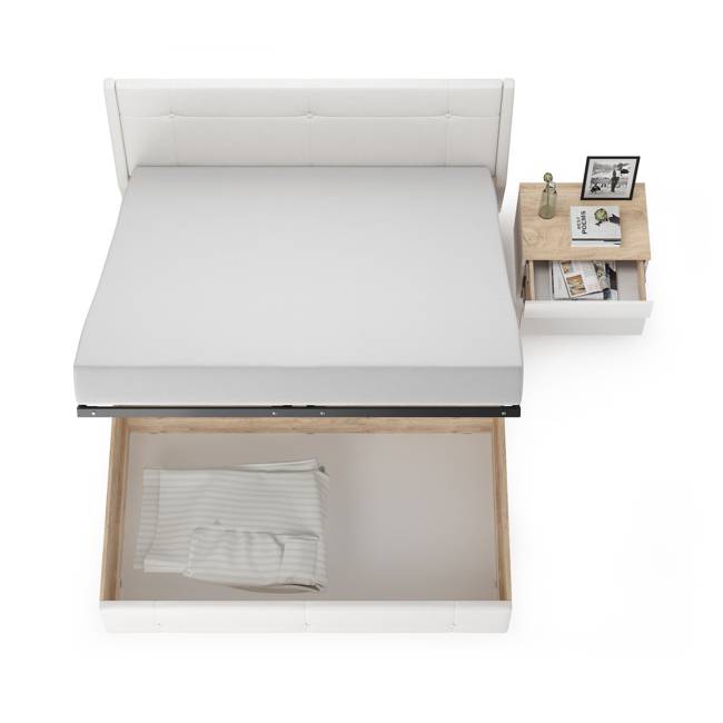 Кровать Муссон с подъёмным основанием и тумбой 16.03 цвет белый/дуб эндгрейн элегантный/кожзам белый Кровать Муссон с подъёмным основанием и тумбой 16.03 цвет белый/дуб эндгрейн элегантный/кожзам белый
