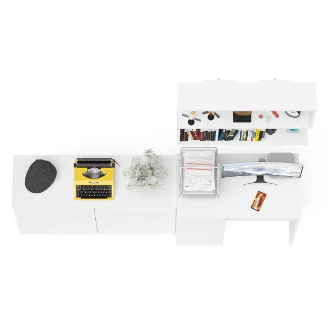 Большой комод на 6-ть ящиков Мори с компьютерным столом МС-1 левый и полка открытая на 900 цвет белый Большой комод на 6-ть ящиков Мори с компьютерным столом МС-1 левый и полка открытая на 900 цвет белый