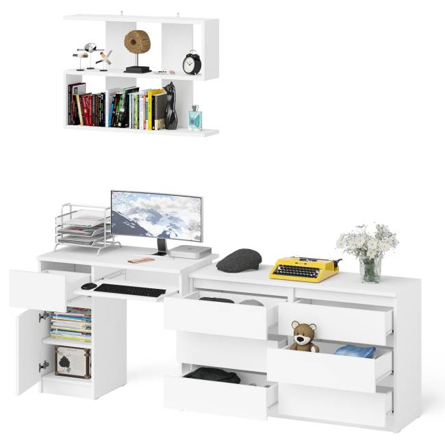 Большой комод на 6-ть ящиков Мори с компьютерным столом МС-1 левый и полка открытая на 900 цвет белый Большой комод на 6-ть ящиков Мори с компьютерным столом МС-1 левый и полка открытая на 900 цвет белый