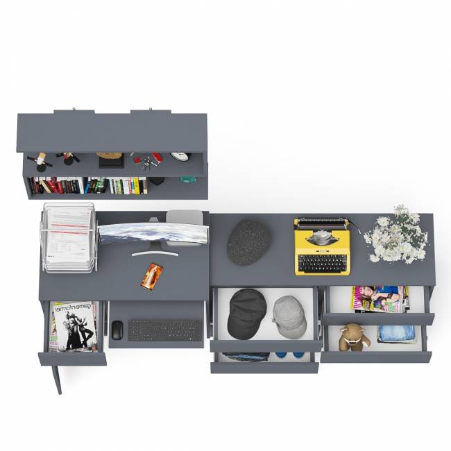 Большой комод на 6-ть ящиков Мори с компьютерным столом МС-1 левый и полка открытая на 900 цвет графит Большой комод на 6-ть ящиков Мори с компьютерным столом МС-1 левый и полка открытая на 900 цвет графит