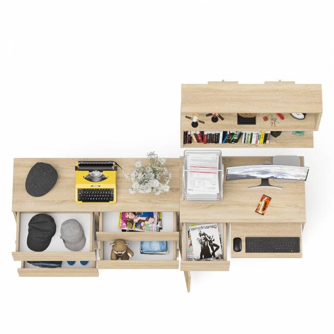 Большой комод на 6-ть ящиков Мори с компьютерным столом МС-1 левый и полка открытая на 900 цвет дуб сонома Большой комод на 6-ть ящиков Мори с компьютерным столом МС-1 левый и полка открытая на 900 цвет дуб сонома