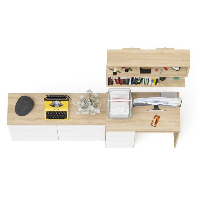 Большой комод на 6-ть ящиков Мори с компьютерным столом МС-1 левый и полка открытая на 900 цвет дуб сонома/белый Большой комод на 6-ть ящиков Мори с компьютерным столом МС-1 левый и полка открытая на 900 цвет дуб сонома/белый