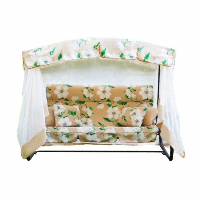 Качели садовые 3-х местные Турин Премиум FLOWER, черный, бежевый, белый