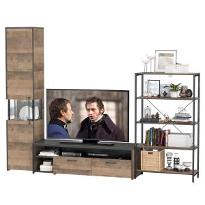 Стенка для гостиной Трувор № 14 с пеналом-витриной с подсветкой цвет дуб гранж песочный/интра